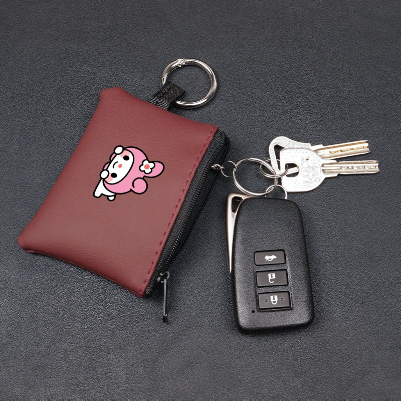سانريو Mymelody حافظة مفاتيح السيارة محفظة جلدية المفاتيح سستة حقيبة التخزين اكسسوارات السيارات الداخلية نمط الرسوم المتحركة Kawaii