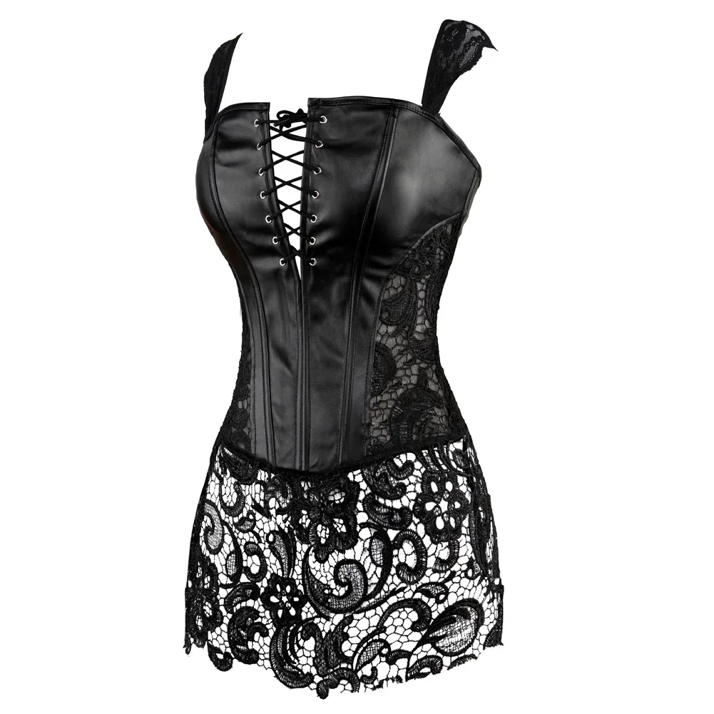 Frau Leder Korsett Rock Gothic Punk Bustiers Zip Korsetts Lace Up Bustier Kleid Burlesque Outfits Halloween Party Kostüme