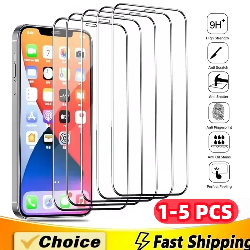 

1-5Pcs Tempered Glass For IPhone 17 16 15 14 13 12 11 Pro Max X XR 12Mini 13Mini 8 7 6 14 Plus SE X XS XR Glass Screen Protector