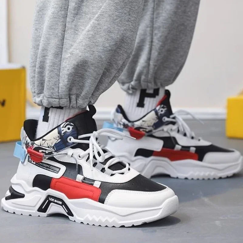 

Мужские повседневные кроссовки для бега на скрытом каблуке с массивной подошвой, модные спортивные универсальные туфли с высоким берцем, новинка 2025, обувь на шнуровке с толстой подошвой