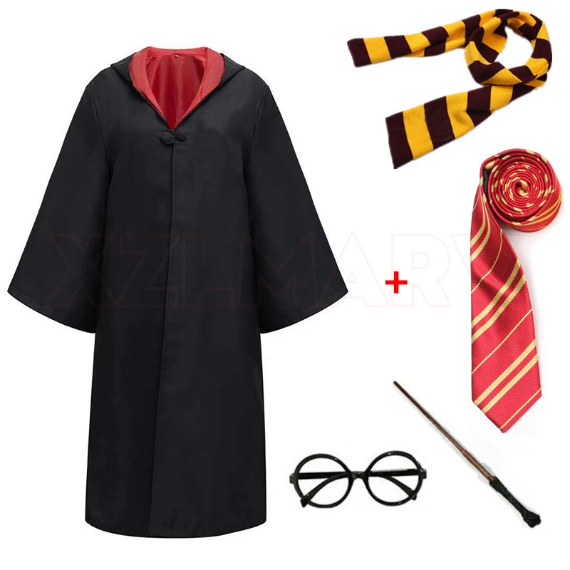 Hogwarts Cosplay Magic School Robes Cos Halloween Cape Adult Kids Costume Women Men Wizard Hat Tie Scarf Slytherin Rons Gifts