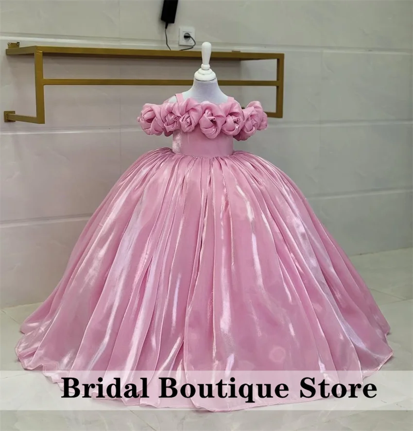 

Elegant Flower Flower Girls Birthday Party Dress Summer Tulle Birthday Wedding Child Princess Dresses for Girl Straps Ball Gown