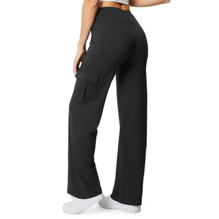 Casei Women's Wide Leg Yoga Pants with 6 Pockets Stretchy Cargo Work Dress Pants High Waisted Travel Scrub Trousers