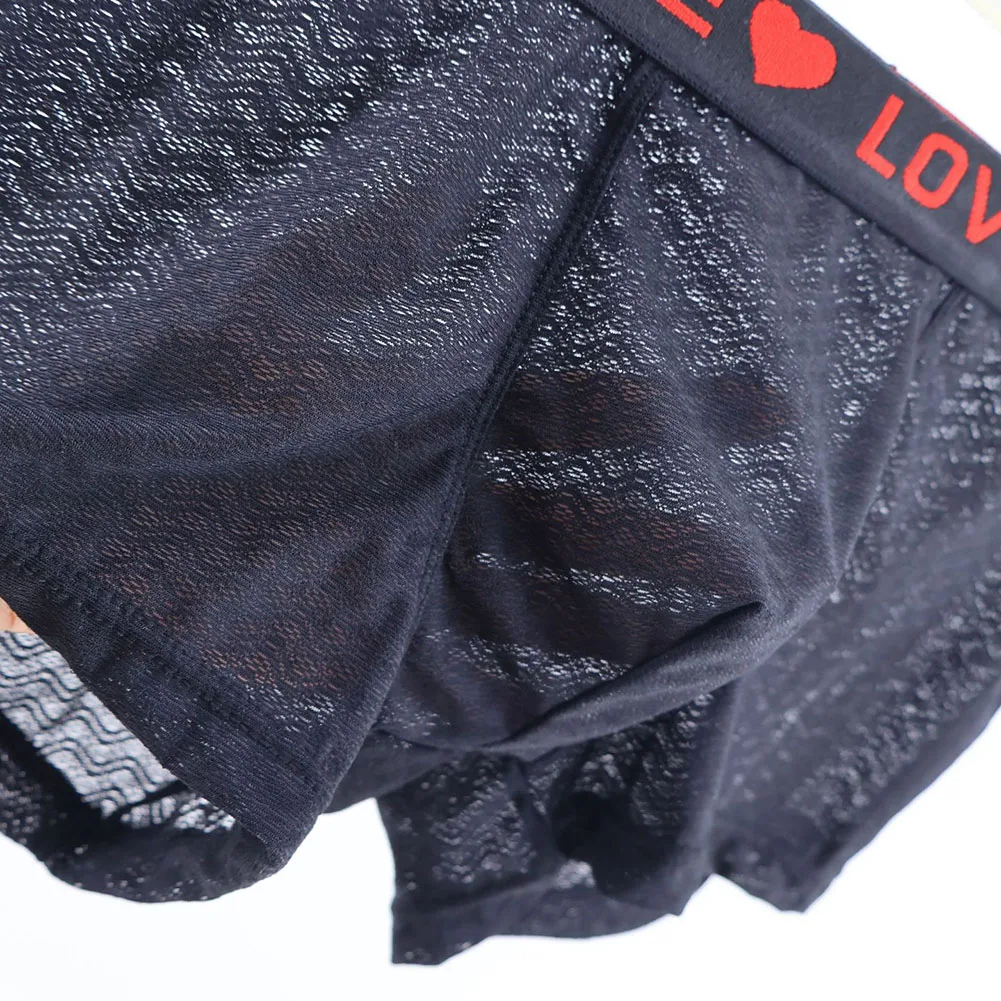 Men Wave Mesh Lace Boxers Stretch Underwear For Man Soft Gay SissyU Convex Pouch Panties Erotic Trunks Calcinha Men's Underpants