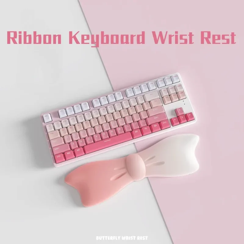 Ribbon Keyboard Wrist Rest 341mm Custom Ergonomic Cute Pink Memory Foam Hand Rest for Mechanical Keyboard 60%65%75%87% Alice