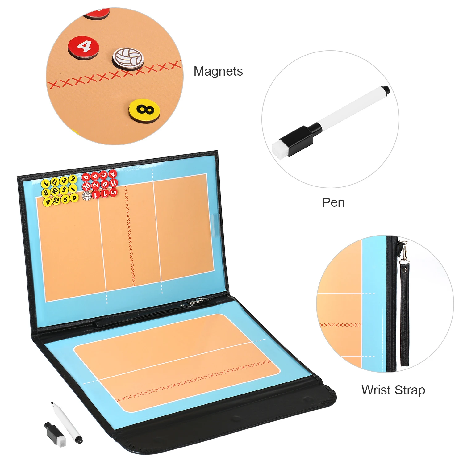 Foldable Volleyball Magnetic Tactic Board Coaching Strategy  with Marker  Equipment Pieces and 2-in-1 Pen