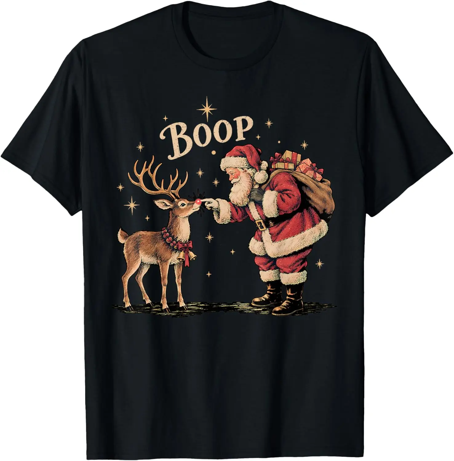 Vintage Santa Rudolph Christmas Funny Boop Reindeer Xmas T-Shirt Relaxed FitCasual O-neck Breathable 100%CottonVintage UnisexChristmas GraphicT-shirt Xmas HolidayTeeHoliday Gift Shirt Black Friday GiftFunny Graphic TeeHalloween