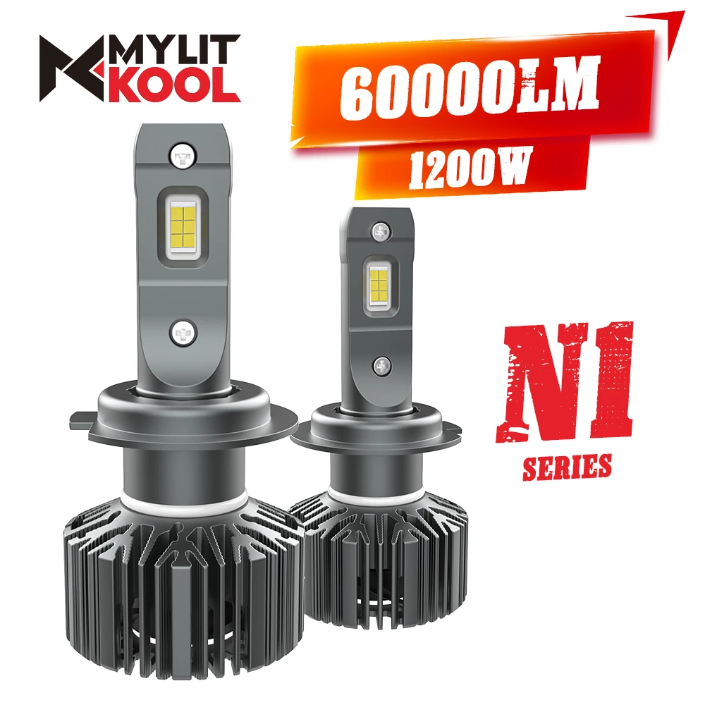 

MYLIT KOOL H4 H7 LED Car Headlights Bulb H1 H11 9005 9006 9012 Light High Power 1200W 60000LM Plug and Play CSP Chip Lamp 6000K