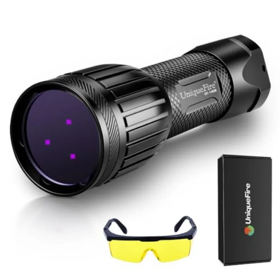 1408 365nm Black Light UV Flashlight with 3 LEDs Professional UV Light, Powerful Blacklight Flashlight for Pet Urine Finding an