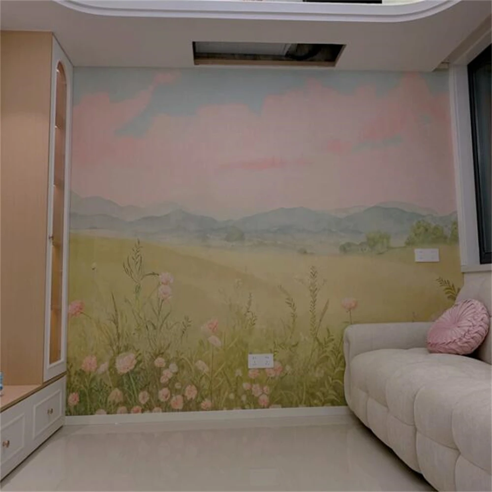 Custom Blue sky white clouds fresh scenery wallpaper pastoral wallpaper bedroom headboard living room background mural wallpaper