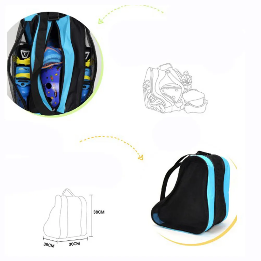 

Mesh Net Roller Skating Bag Blue Adjustable Strap Ski Equipment Storage Carrying Backpack Skate Shoe Pockets Roller Skate Bag