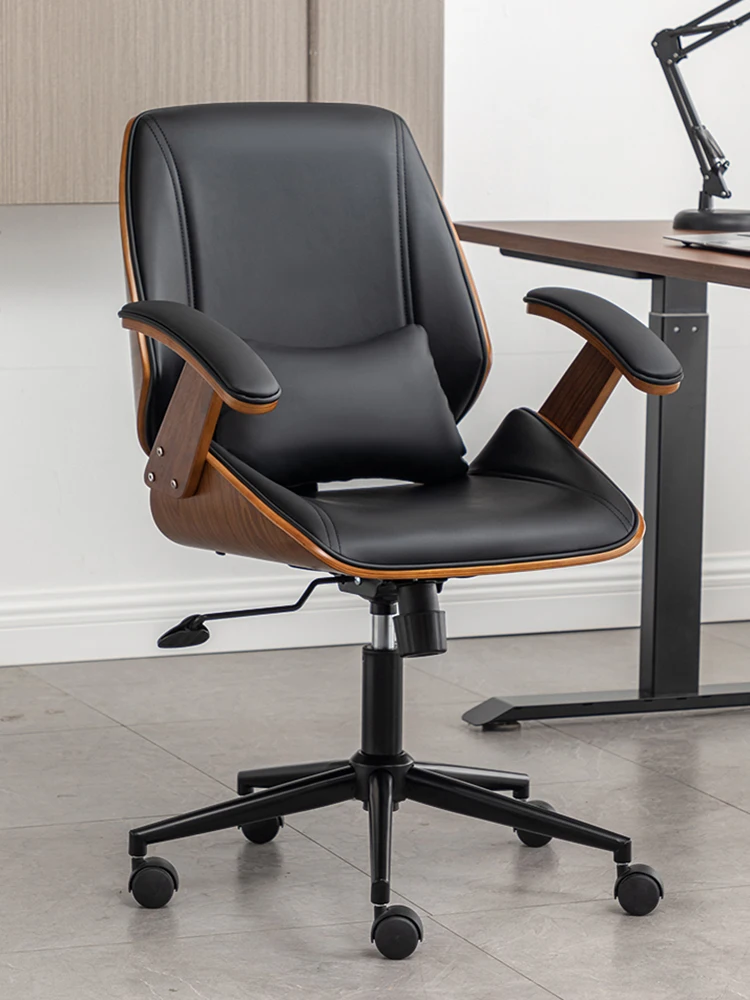 كراسي كمبيوتر منزلية جلدية، جلوس مريح، كرسي دوار للرفع، كرسي مكتب بذراعين، مقعد دراسة، أثاث من الخشب الصلب