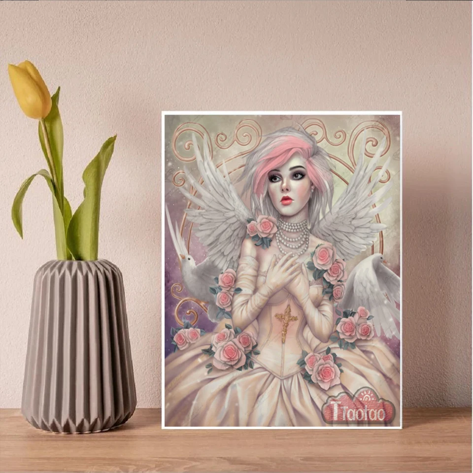 5D Angel Girl Portrait Full Rhinestone Cross Stitch Diamond Painting DIY Square Round Mosaic Bead Embroidery Crafts Decor Mural