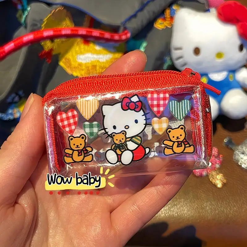 

Kawaii Sanrio Hello Kitty мини-кошелек для монет, кошелек для хранения наушников, прозрачная креативная сумка, брелок для ключей, подарок на праздник для друзей