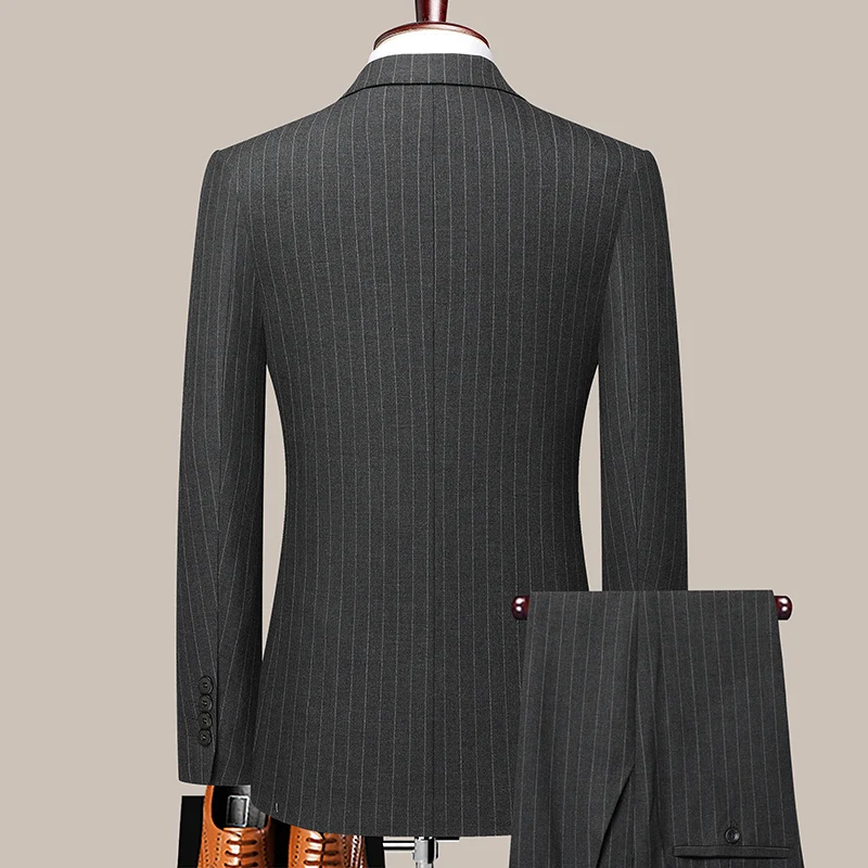 Men's Double-Breasted Striped Suit And Trousers Two-Piece Set Fashionable Handsome Business Casual Boutique M-6XL