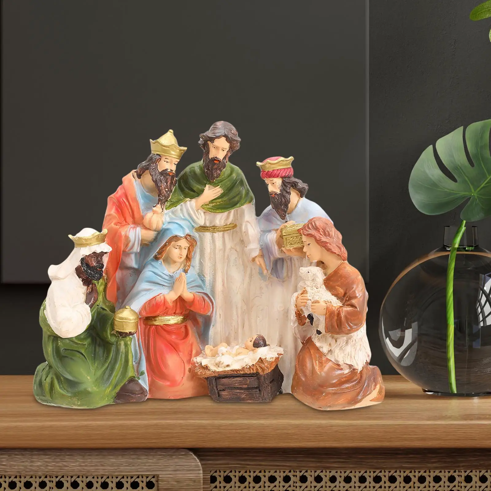 Resin Jesus Manger Nativity Scene Figures Desktop Ornament Christmas Decoration for Fireplace Festival Party Xmas Decor