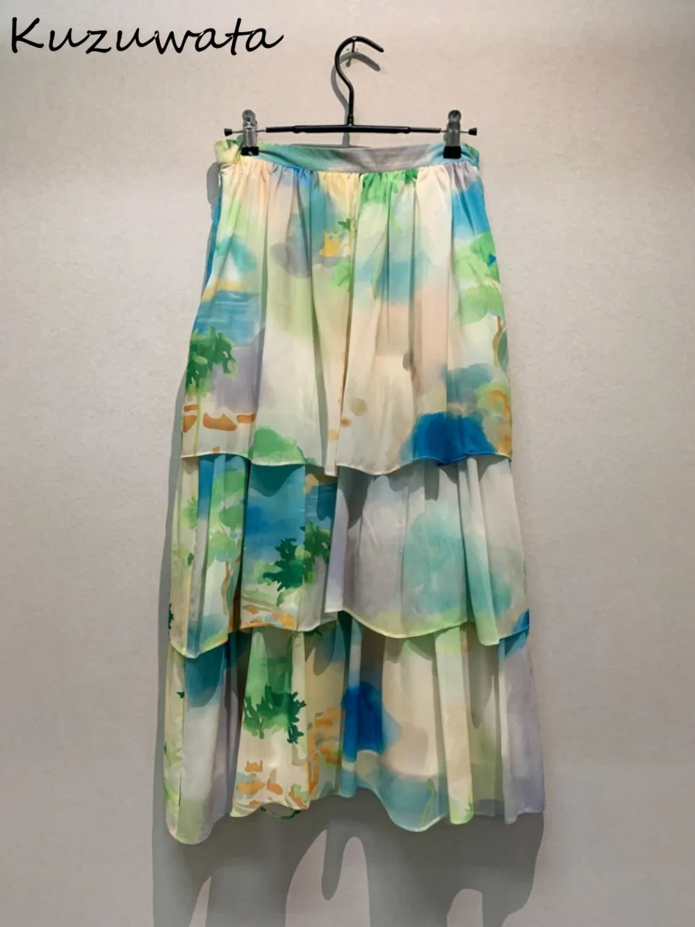 

Kuzuwata 2025 New Fresh Cake Faldas All-match Print Elegant Office Lady Women Skirt Japan Casual Prairie Chic Trendy Soft Falda
