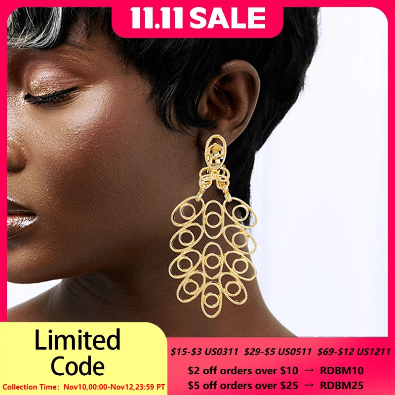 

Earrings For Women Large Size Drop Earring Plant Leaf 18k Gold Plated Fashion Jewelry Wedding Party Accessories Gift 2023 Trendy