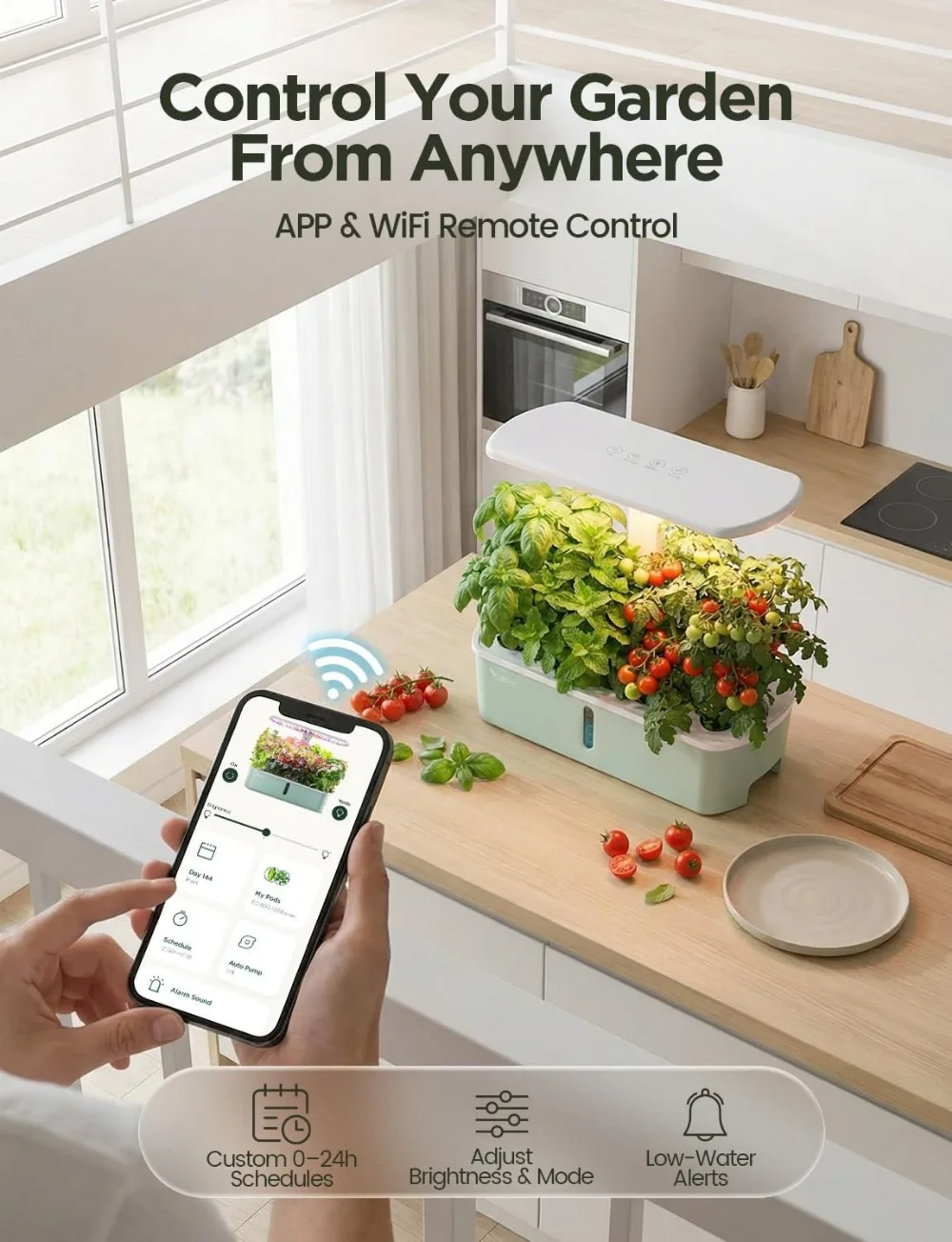 Smart Hydroponic Growing System, WiFi/App Controlled, 10 Pods, 24W Full Spectrum LED, Indoor Garden for Herbs & Vegetables, Adjustable Height, 4L Tank, Gift Idea