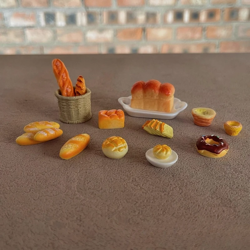 

Emulation Miniature Pastry Bread Egg Tart Doughnut Plate Micro Landscape Model Prop Decoration