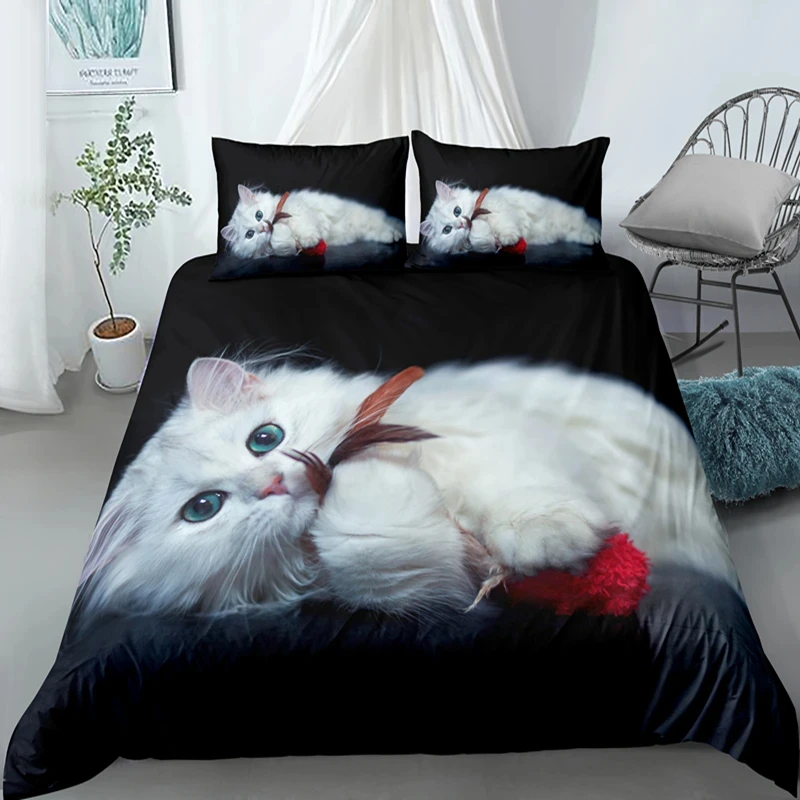 

3D Lovely Cat Duvet Cover Set,cute Pet Cat Bedding Set Full Queen King Size,Cute Animals Luxury Quilt Covers Gifts Home Textiles