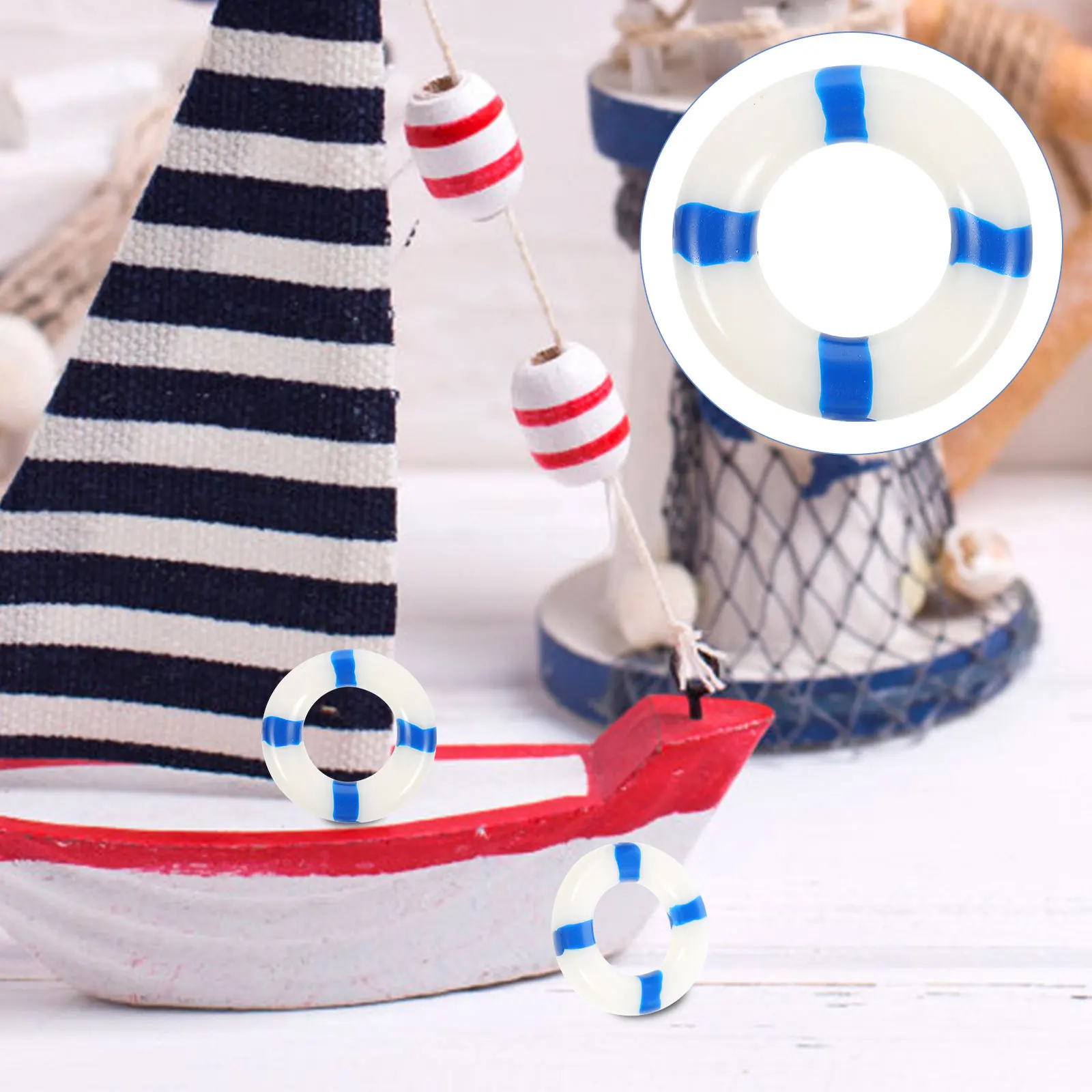 

10pcs Lifebuoy Decoration Ornaments Blue Mini Swim Ring For Marine Theme Home Cafe Restaurant Bar Decorative Hanging Buoys