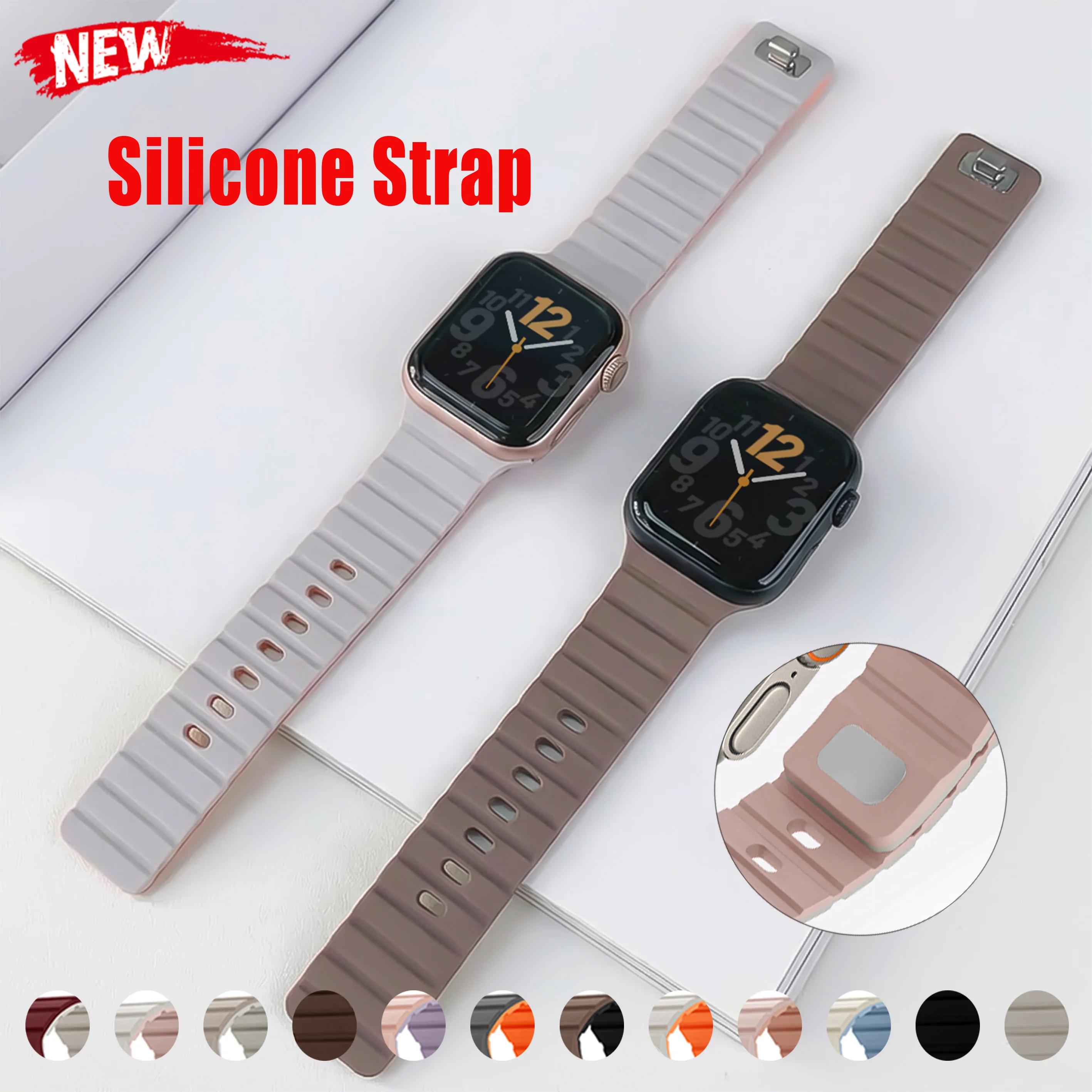 Silikon-Magnetarmband für Apple Watch Ultra 3/2 49mm 38 40 42 44 46 Sport Atmungsaktives Armband für iWatch S11 10 9 8 7 6 SE3 Bnad