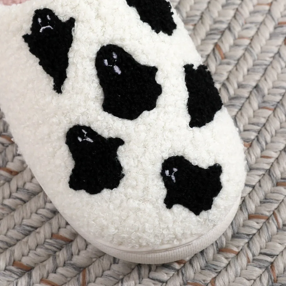 Lässige, weiche Halloween-Hausschuhe, schöne warme Geister-Hausschuhe, niedliche dicke Sohle, flauschige Winter-Slipper für Halloween – Detail 8