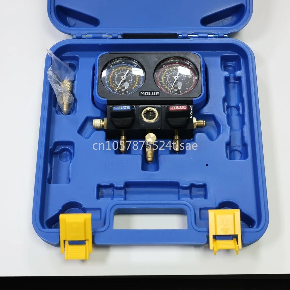 R22 R410A R134A R407C VRM2-B-0401 New Refrigerant Dual Gauge Valve HAVC Manifold Gauge Set for HVAC Tools Refrigeration Part