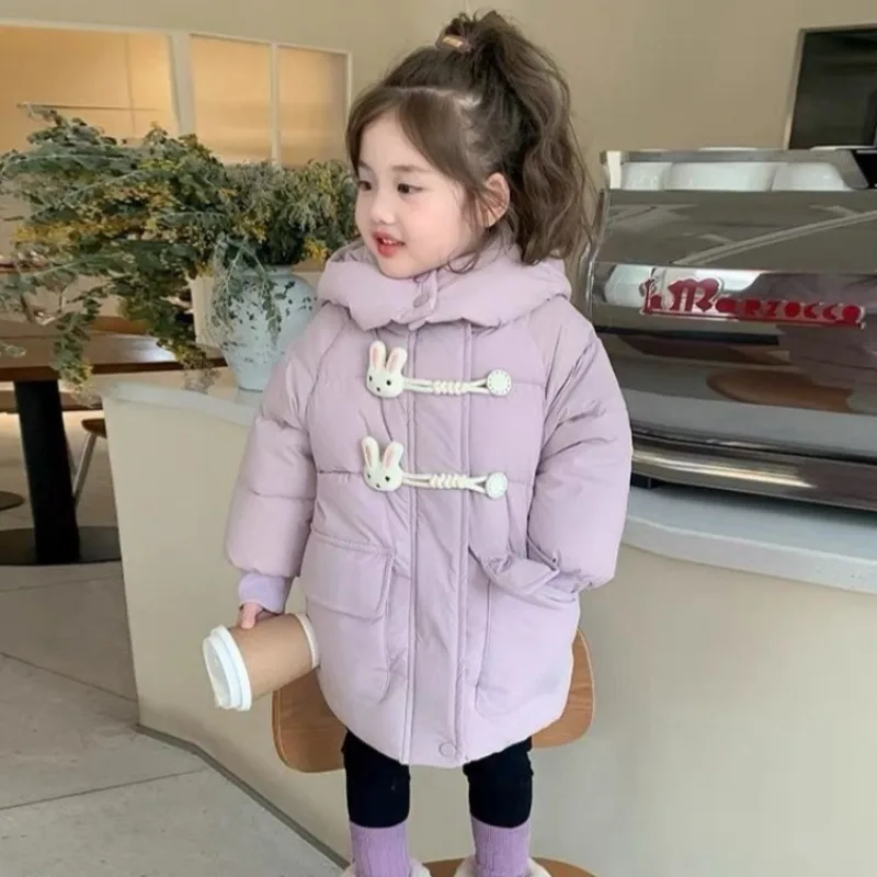 

2025 Winter Fleece-Lined Thickened Cotton Coat for Toddler & Kids Girls, Stylish & Warm Outdoor Jacket with Hood