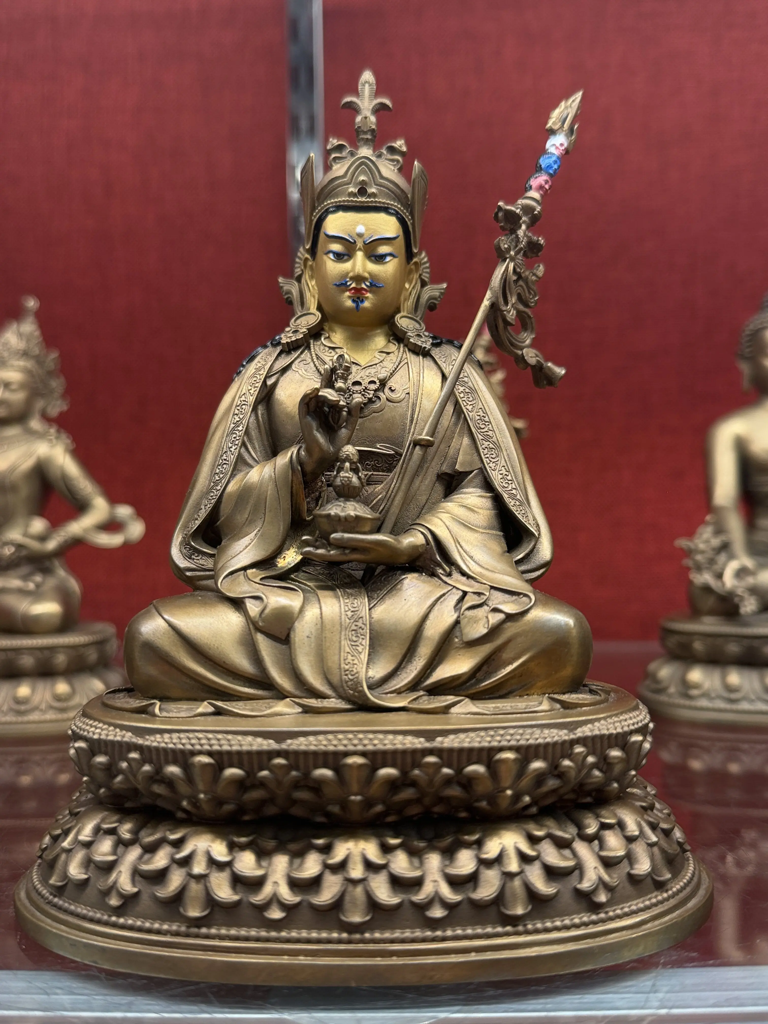Pure copper antique lotus peanut master Buddha statue height 15 cm real gold open face