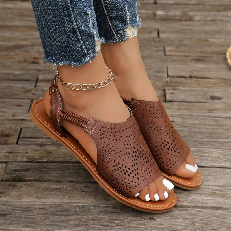 

New Hot Flat Sandals for Women's Summer New Open Toe Fashion Hollow Outdoor Beach Low Heel Comfortable Shoes Sandalias de tacón