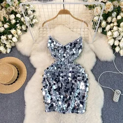 Sexy Sequin velvet slip Dress Chic Vintage Evening Party Club Women Chic elegant Slim Hip Wrap dresses