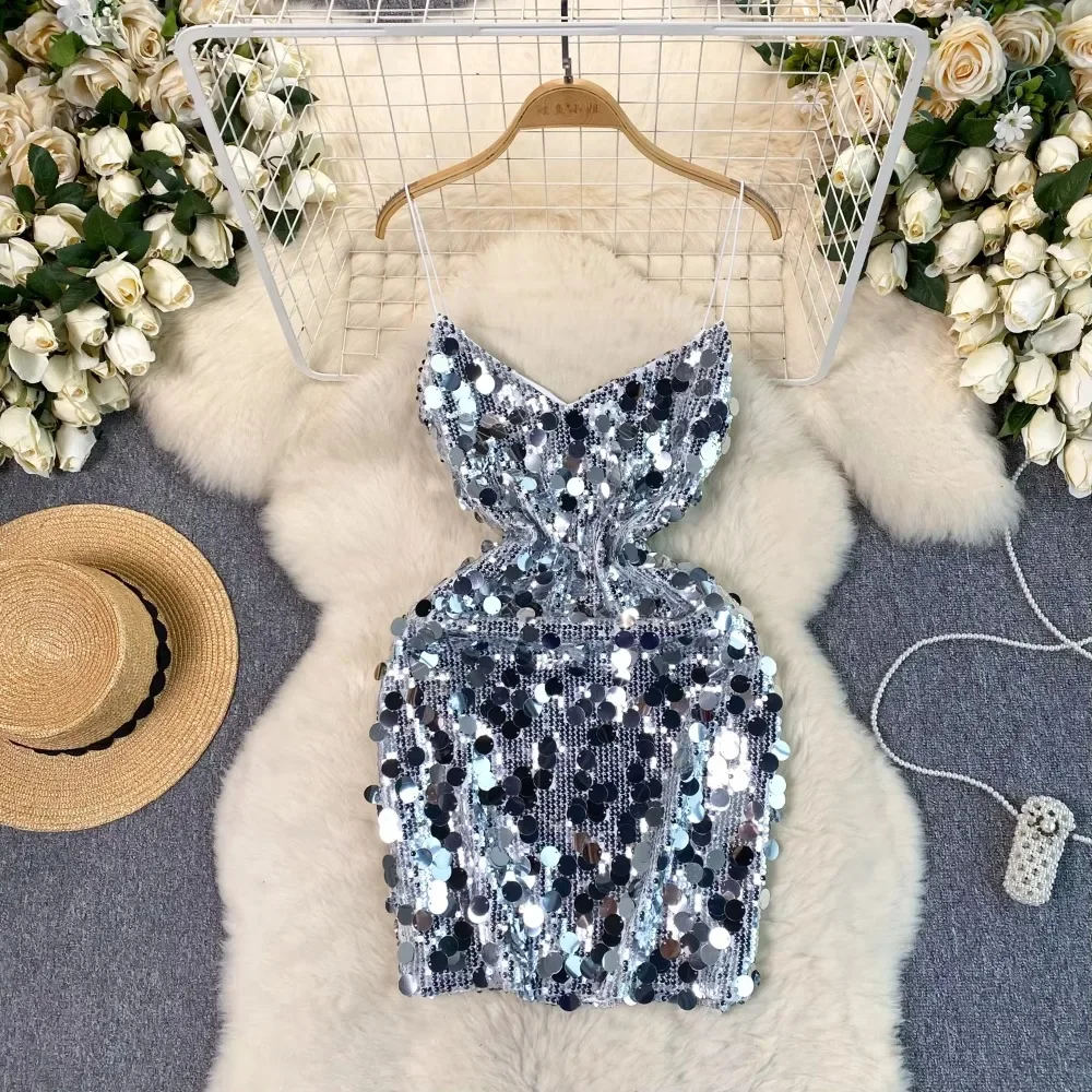 Seksowna cekinowa aksamitna sukienka na ramiączkach Chic Vintage wieczorowa do klubu na imprezę Damskie eleganckie, eleganckie, wąskie sukienki wiązane na biodrach