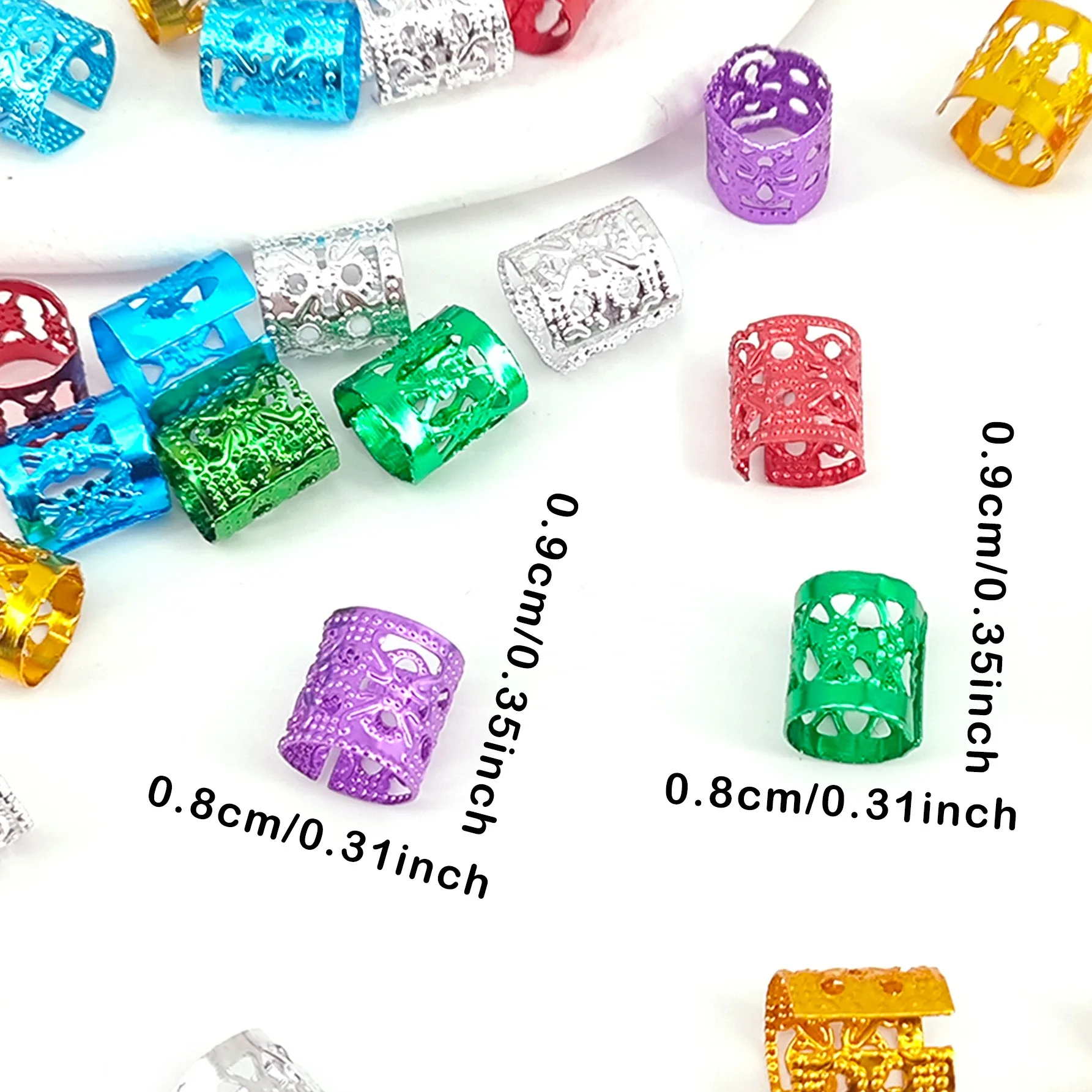 100PCS Multicolor Rings Dreadlocks Beads for Women and Girls, Braid Hair Decoration Colorful Aluminum Ring Adjustable Metal Cuff image 3