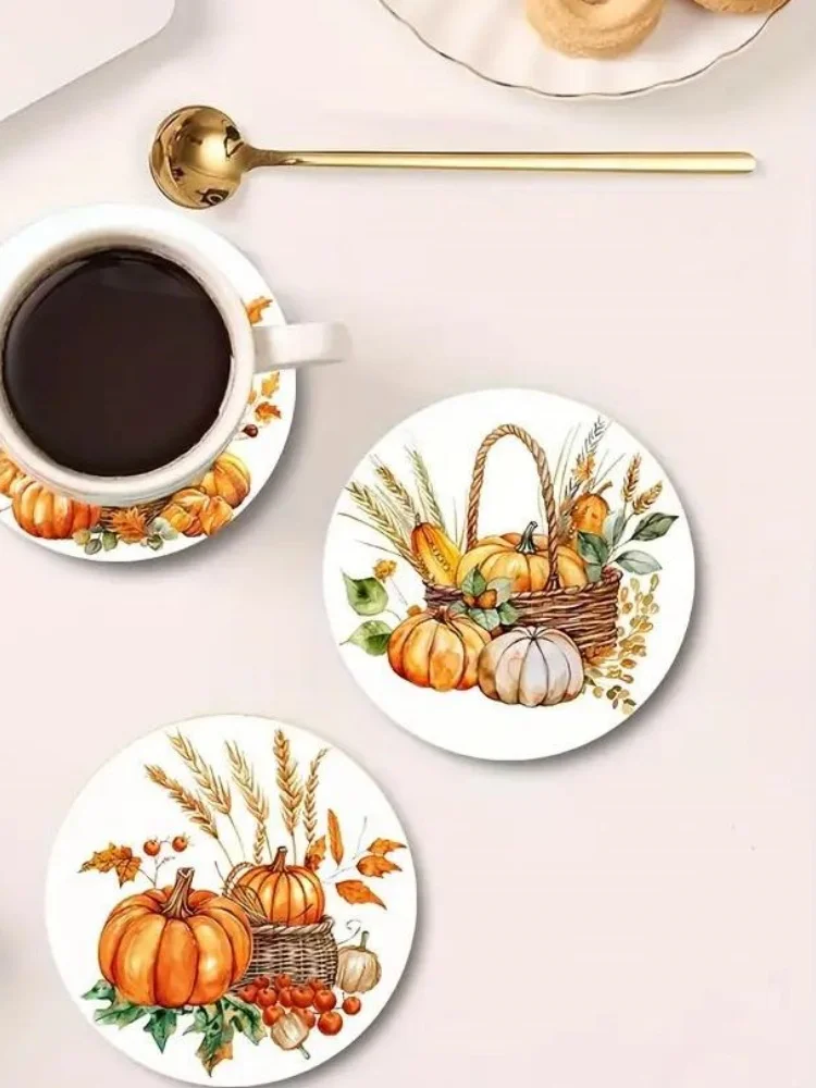12/6 Pieces of Randomly Assorted Thickened Wooden 2D Flat Coasters Set from the Autumn Harvest Series