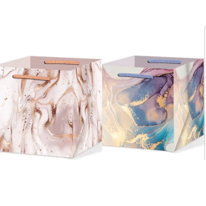 

12pcs Large Paper Bags With Handle Marbling Square Thicken Flower Packaging Bag Gift Package