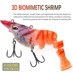 Multinode Shrimp Lures 4.5g 12g 21g Simulate 3D multi section shrimp Segmented fiber tail vibration Sea Fishing Mandarin Grouper
