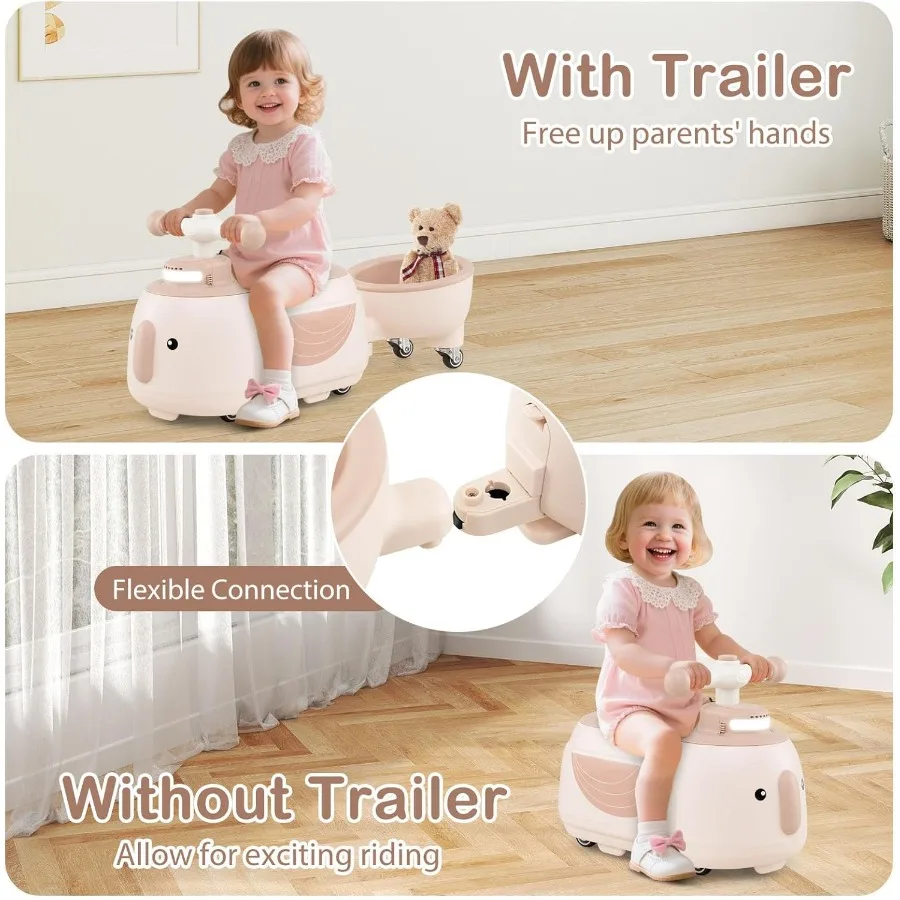 トレーラー付き乗用玩具、屋内外兼用、幼児用乗車玩具、シート下収納、LEDライト、音楽、足で押すスライドカー