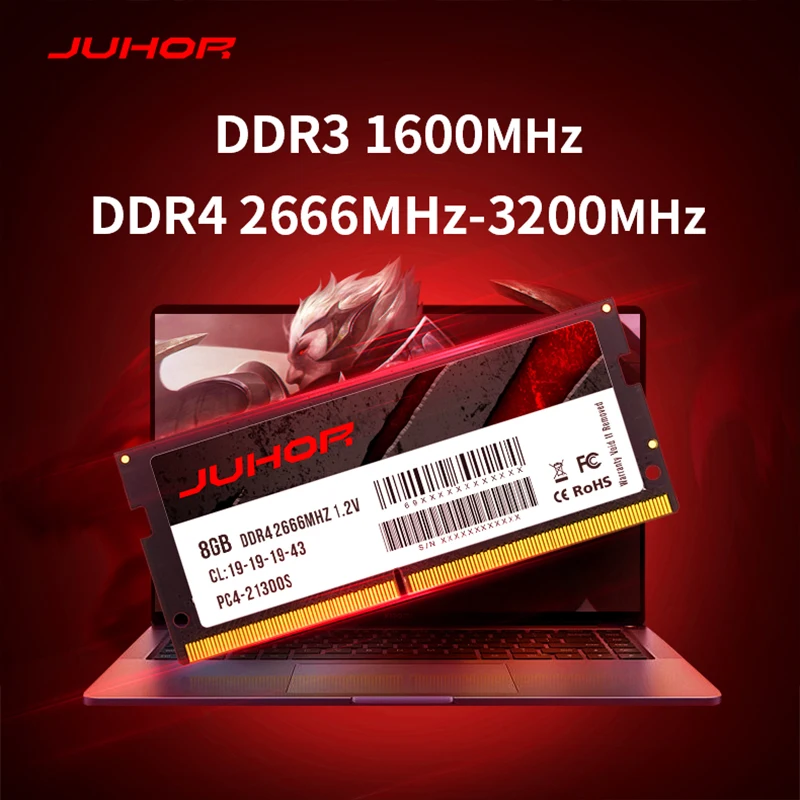 JUHOR كمبيوتر محمول رام DDR4 8GB 16GB 2666MHz 3200MHz DDR3 8GB 1600MHz 1.35V 1.2V ذاكرة الوصول العشوائي للكمبيوتر المحمول