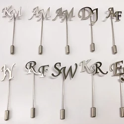 Custom Brooch Personalized Name Letter Logo Men Long Needle Woman Stainless Steel Suit Pin Brooches Jewelry Father's Day Gifts
