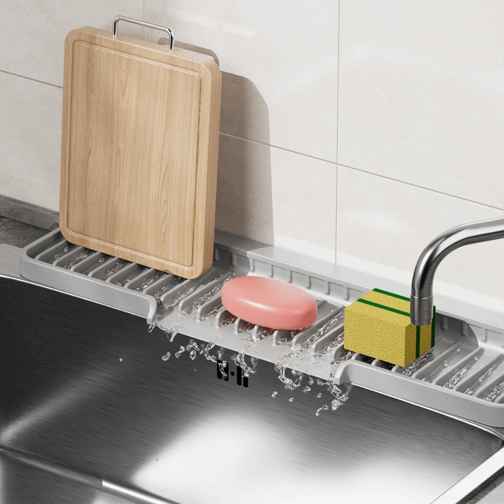 

Slope Sink Drain Pad Narrow Edge Splash-proof Sink Water Absorbent Tray Anti-slip Silicone Kitchen Sink Tea Cup Holder Kitchen