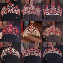 Red Crystal Crown Gold Color Rhinestone Tiaras and Crowns Jewelry for Women Accessories Halloween Prom Dress Party Headpiece