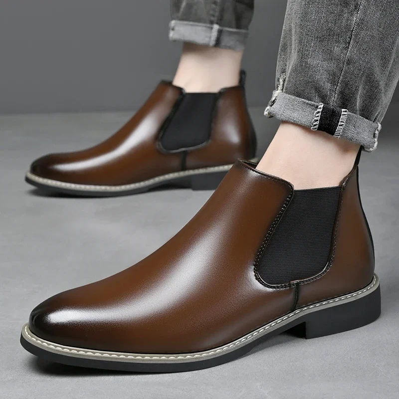 Men Retro British Chelsea Ankle Boots Spring Autumn 2026,Polished Color Large Size Non-slip Durable Fashion Casual Leather Boots