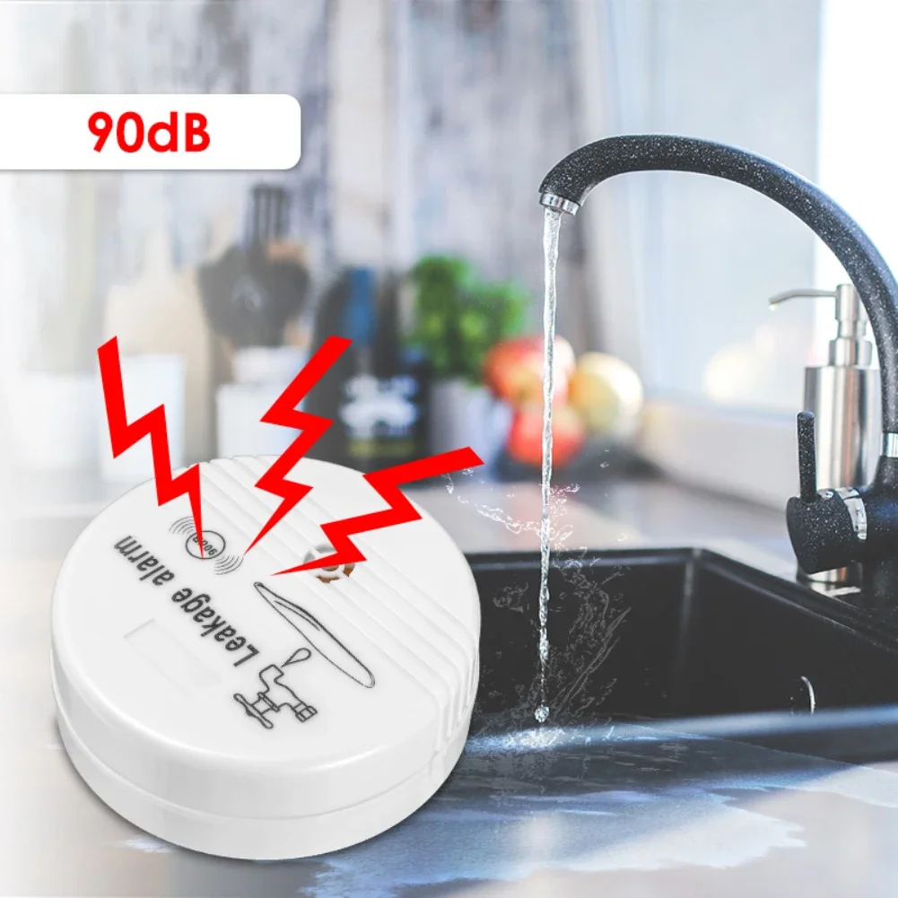 Sensor de vazamento de água sem fio independente, alarme de vazamento de água com volume de 90 db para casa, cozinha, banheiro, detector de chão