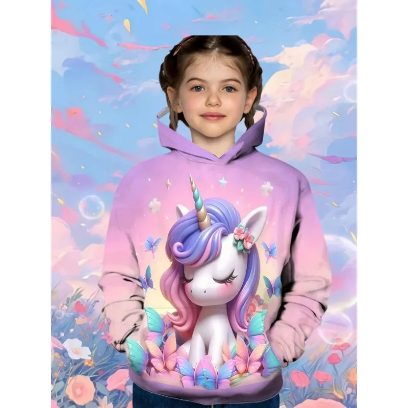 Children's Sweatshirt Kid Adorable Pony 3D Print Hoodie Fall Spring Outdoor Clothes for Children Long Sleeve Cartoon Unicorn Top