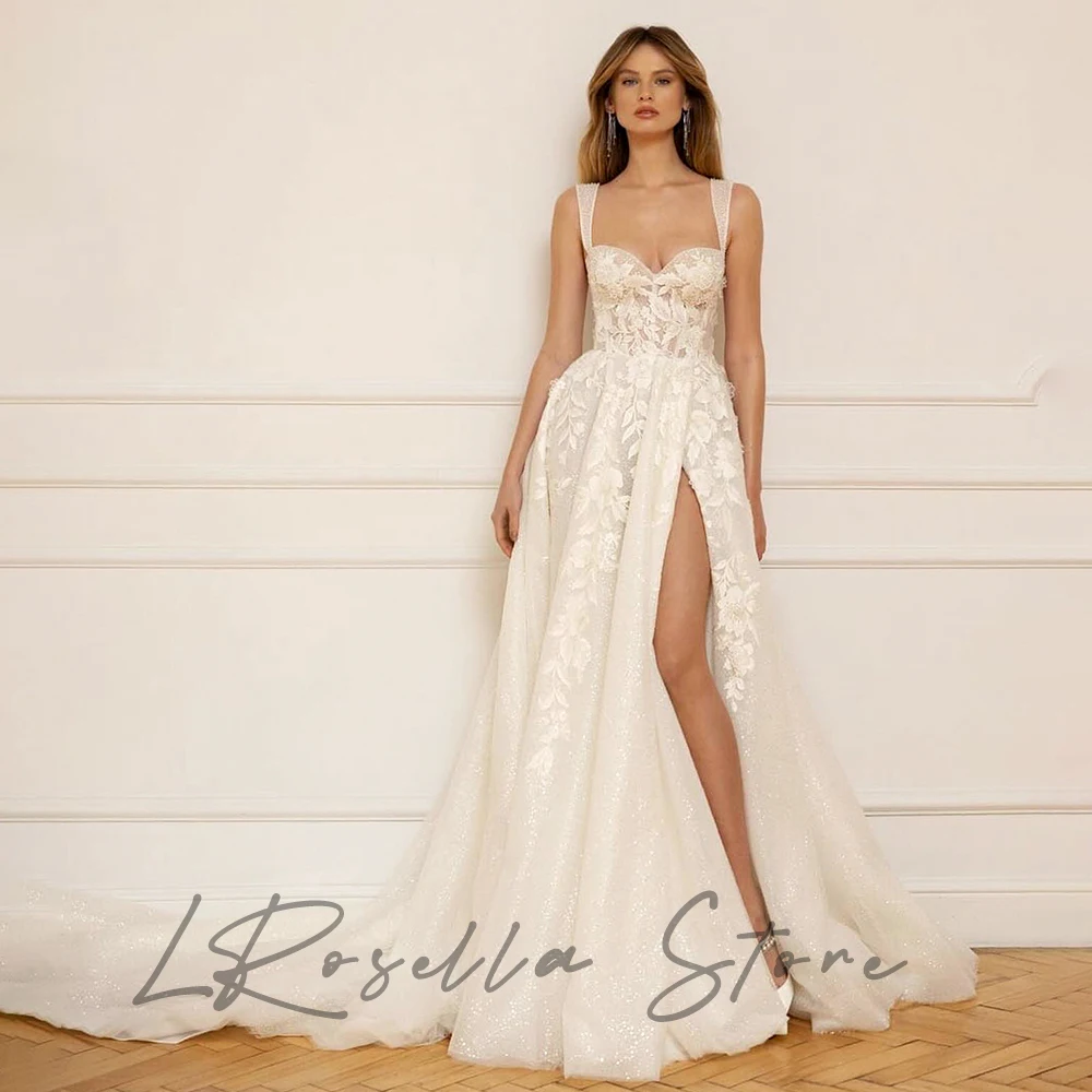 

Lace Spaghetti strap vestidos de novia Bride Slit Court Women Elegant Gown Luxury A-Line Pretty International Wedding Dress 2024