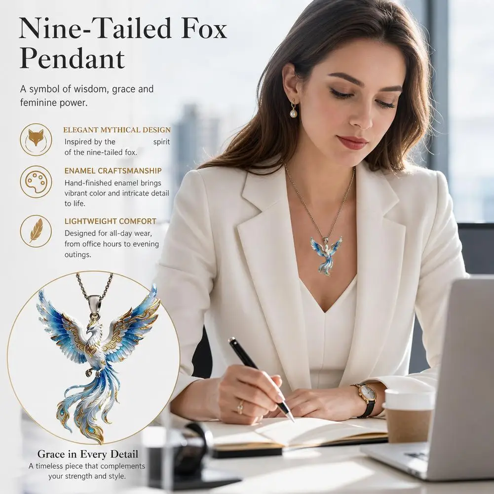 Chinese Mythology Nine Tailed Fox Enamel Pendant Necklace For Women Trendy Exquisite Daily Wear Jewelry Gifts