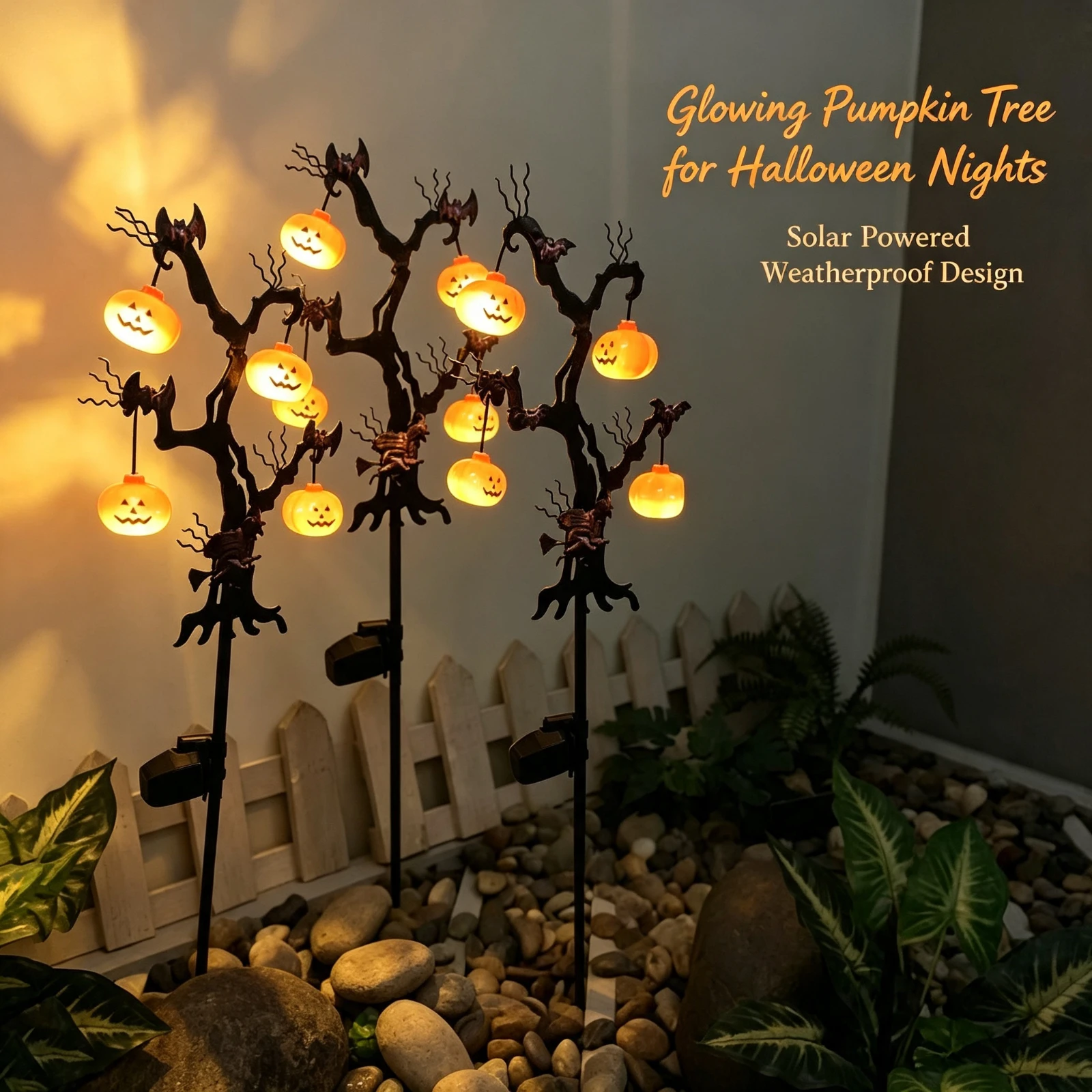 Solar LED Halloween Pumpkin Tree, Light Waterproof Iron Bat Branch, Lamp Outdoor Garden Yard Decor, Party Atmosphere Ornament