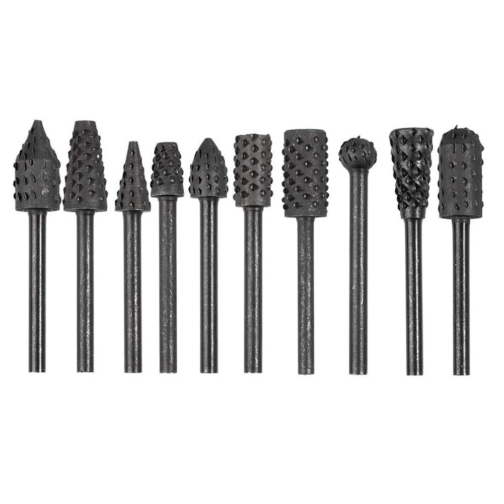 10pcs/set Rotary Rasp File Drill Bits Rasp Set 1/8" Shank Rotary Craft Files Rasp Burrs Wood Bits Grinding Woodworking Tools
